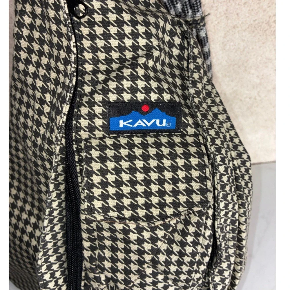 KAVU Black Houndstooth Rope Bag - OS - Sling Backpack Outdoor Gorpcore Preppy